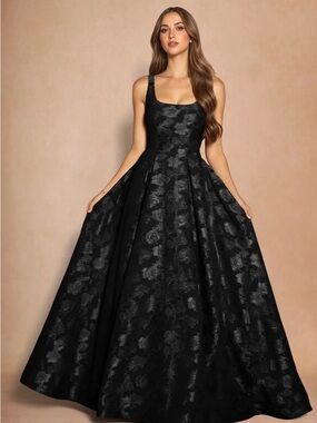 Elegant Black Floral Ball Gown Dress
